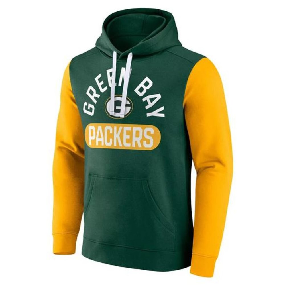 NWT Men's Fanatics Green Bay Packers Colorblock Fleece Hoodie